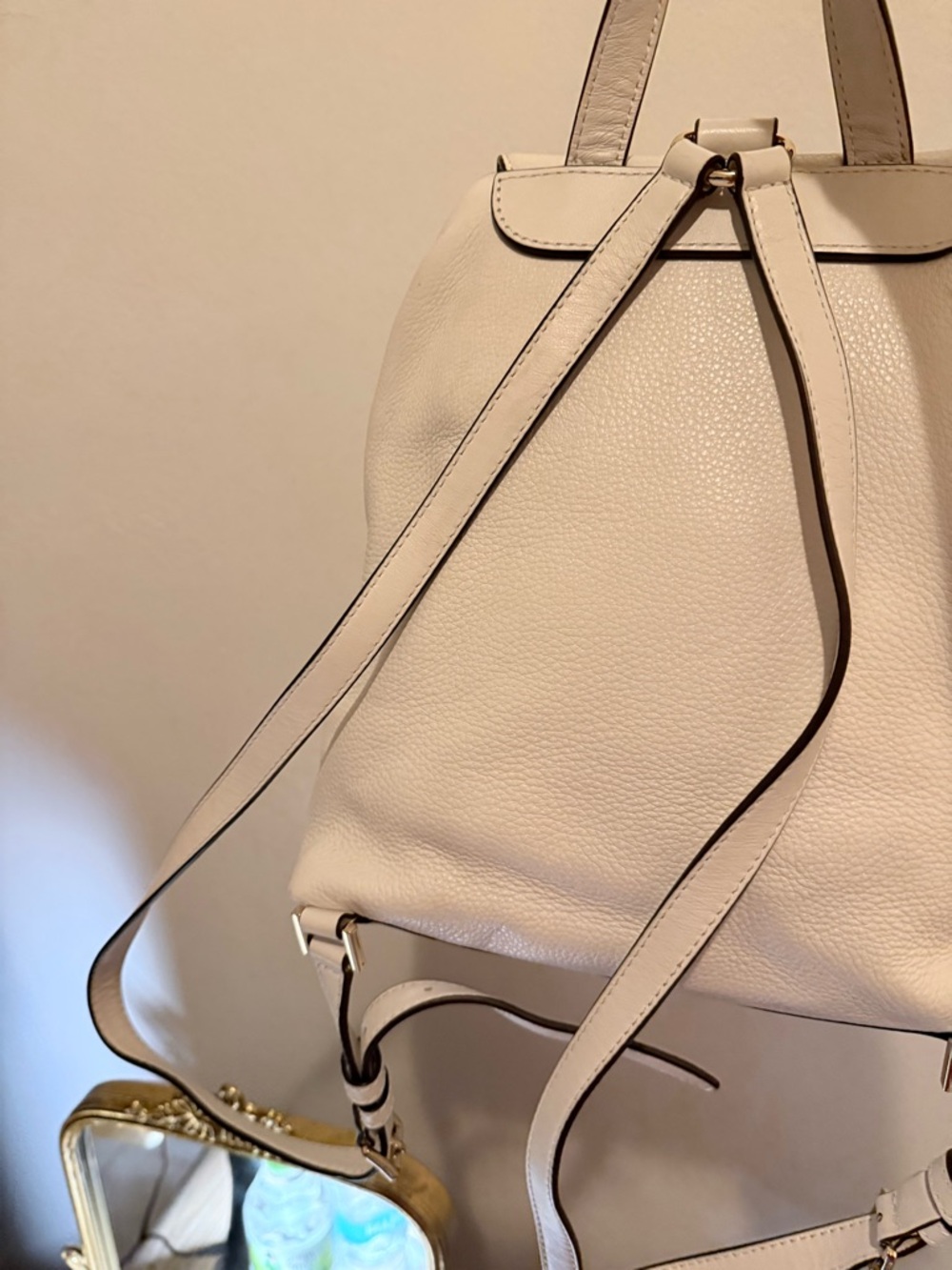 Michael Kors Ivory Pebbled Leather Backpack with Gold Hardware - Picture 4 of 9